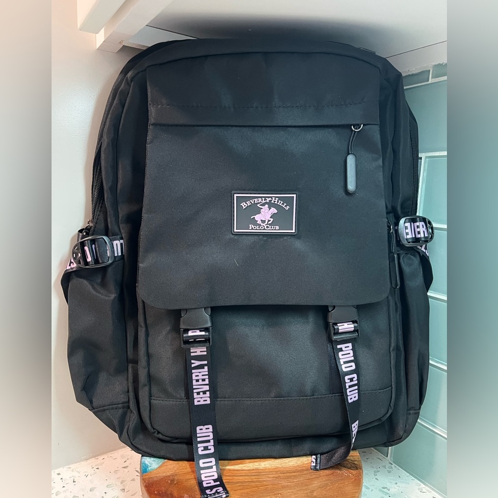 Beverly Hills Polo Club Black and Lilac Backpack NWT